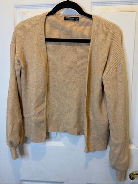 Nasty Gal Cream-Beige Ribbed Open Cardigan